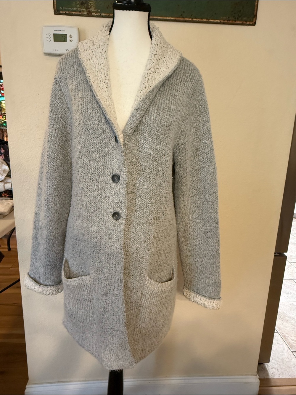 J. Jill Boucle Cardigan Sweater Jacket Sherpa Lined Wool Blend Trench Coat L